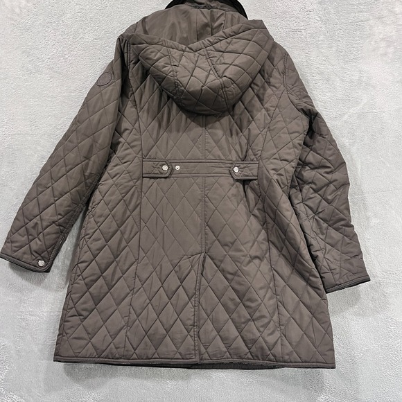 Lauren Ralph Lauren Jacket Womens Large Gray Brown Quilted Snap Lightweight Poly - Picture 2 of 15